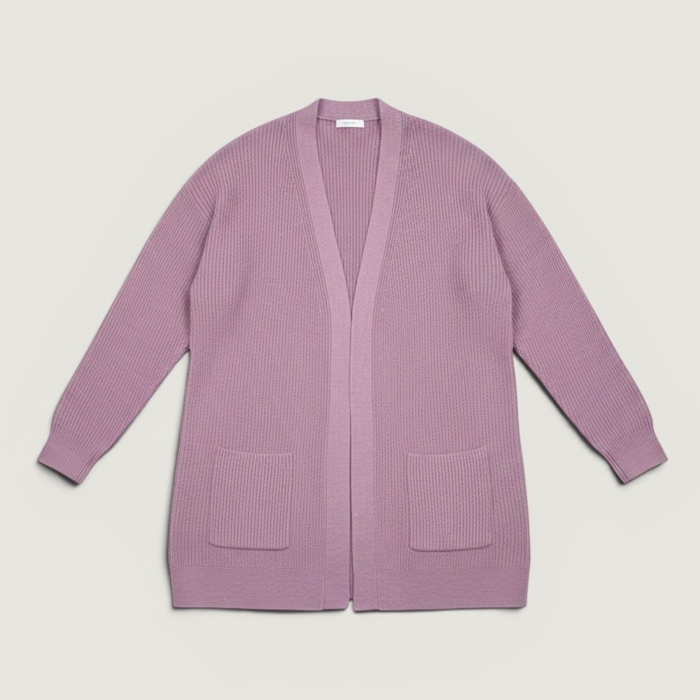 Aspen‎ Cardigan Women S Purple Good 100% Extrafine Merino Wool Open Front Ribbed